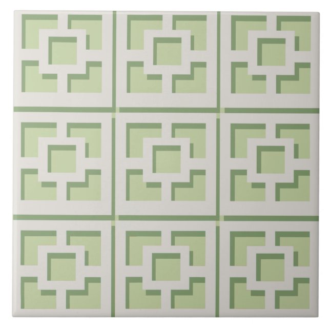 Retro Green Trellis Ceramic Tile (Front)