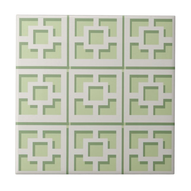 Retro Green Trellis Ceramic Tile (Front)