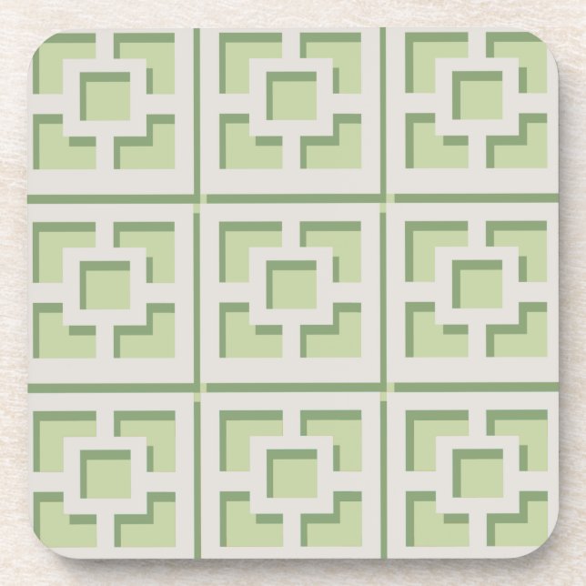 Retro Green Trellis Hard plastic coaster (Front)