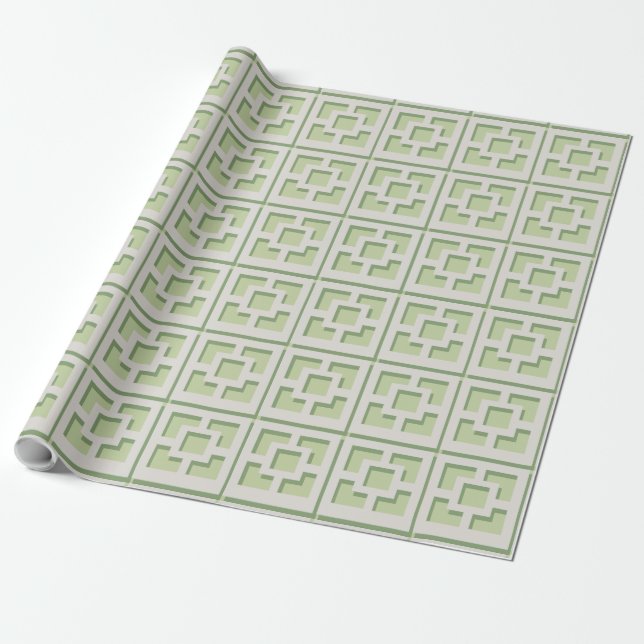 Retro Green Trellis Wrapping Paper (Unrolled)