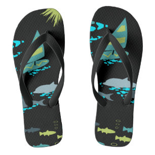 Retro Green Turquoise Black Windsurfer & Dolphins Flip Flops