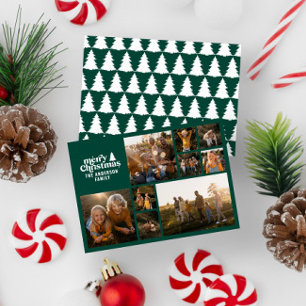Retro green typography modern multi photo holiday card