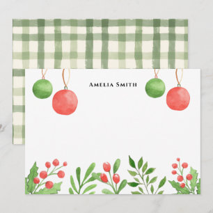 Retro green watercolor merry Christmas floral Card