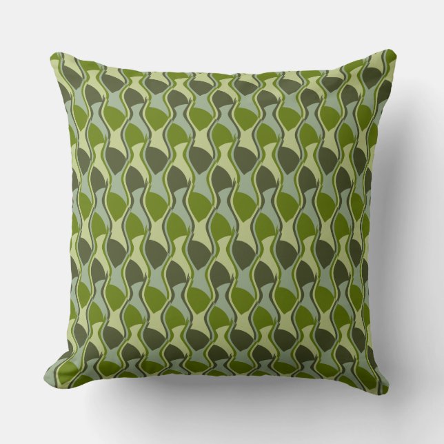 Retro Green Wave Pattern Cushion (Front)