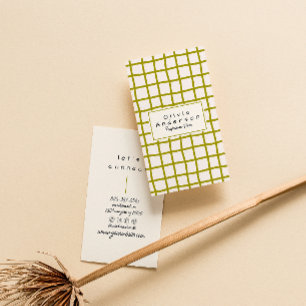 Retro Green Wavy Chequered Trendy Boho Funky Business Card
