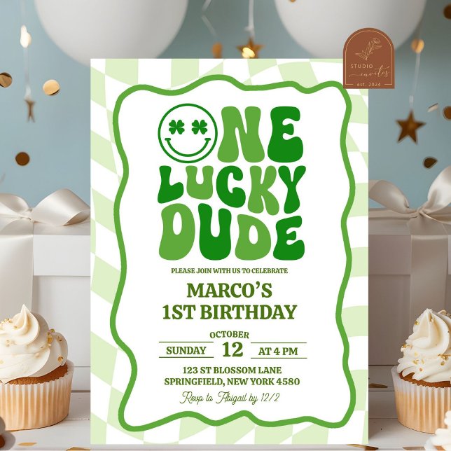 Retro Green Wavy Patricks Day Birthday Invitation (Creator Uploaded)