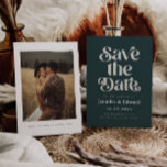 Retro Green Wedding Save The Date<br><div class="desc">Retro and elegant save the date card featuring boho font that says "save the date" in green colour. You can add a photo on the back.</div>