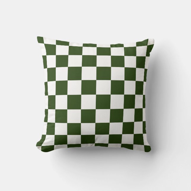 Retro Green White Chequered 60s Pattern  Cushion (Front)