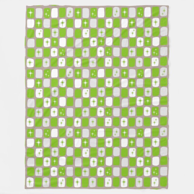 Retro Green & White Starburst Fleece Blanket (Front)