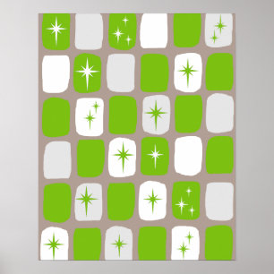 Retro Green & White Starbursts Poster