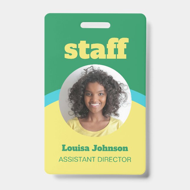 Retro Green Yellow Round ID Photo Staff Badge (Front)