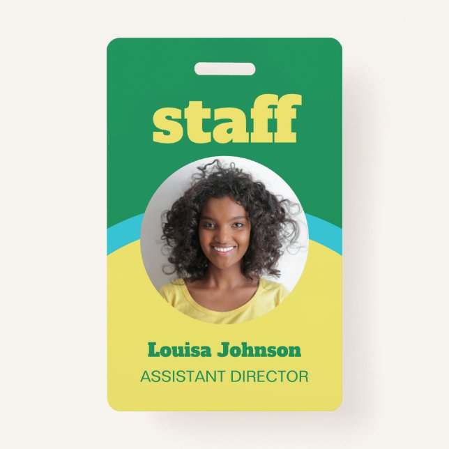 Retro Green Yellow Round ID Photo Staff ID Badge (Front)