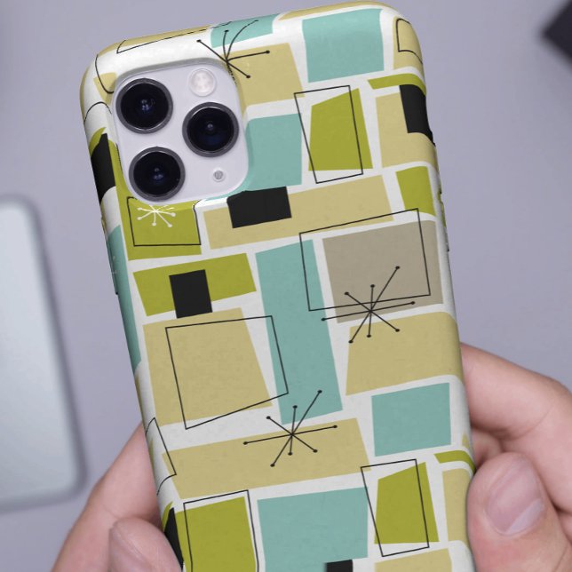 Retro Green Yellow Squares Starburst Mid Century Case-Mate iPhone Case (Creator Uploaded)