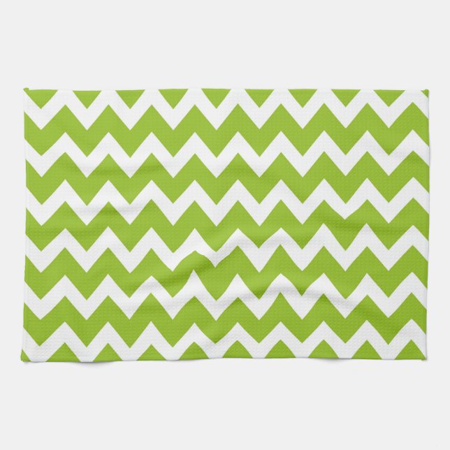 Retro GREEN Zig Zag Pattern Tea Towel (Horizontal)