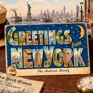 Retro Greetings From New York Postcard