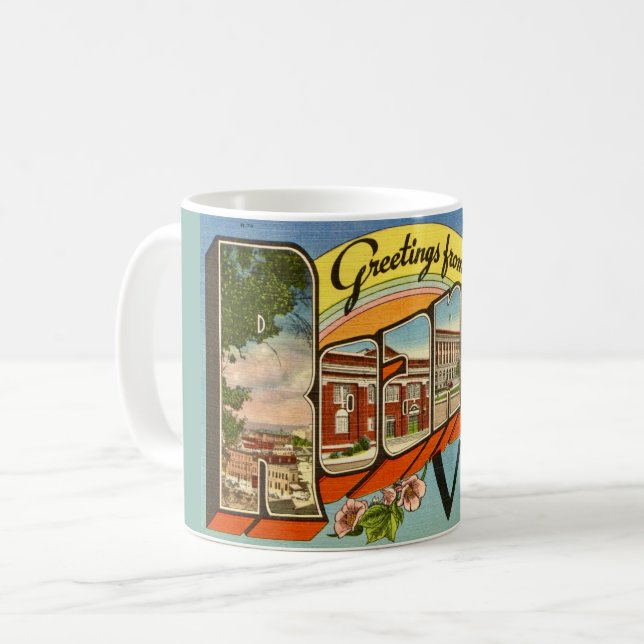 Retro Greetings From Roanoke, VA Coffee Mug (Front Left)