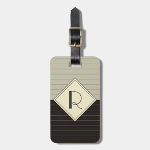 Retro Grey and Black Stripe Monogram Luggage Tag