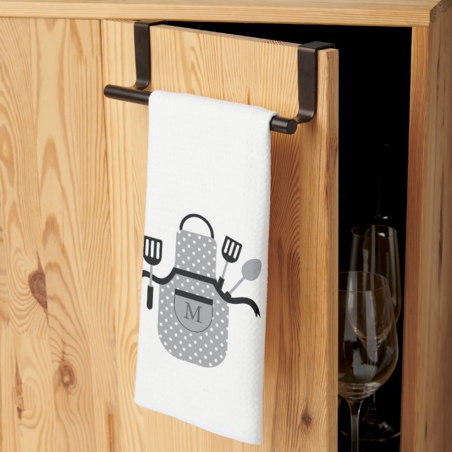 Retro Grey Apron Tea Towel (Thirds Fold)