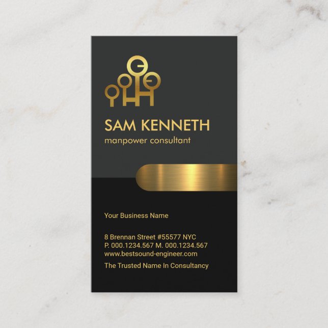 Retro Grey Black Column Manpower Consultant Business Card (Front)