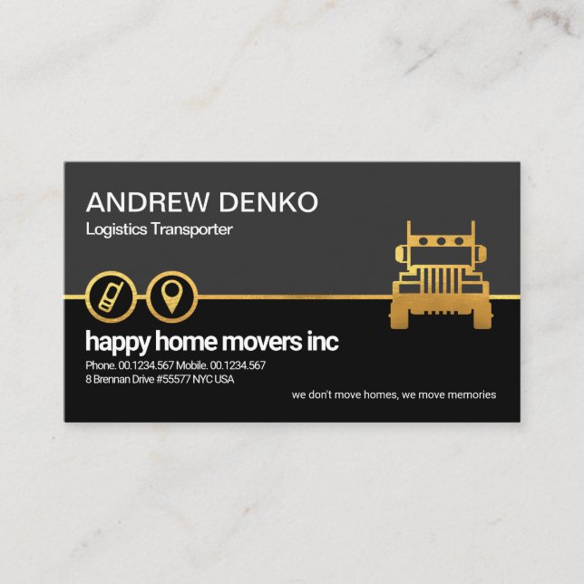 Retro Grey Black Layer Gold Location Icon Truck Business Card (Front)