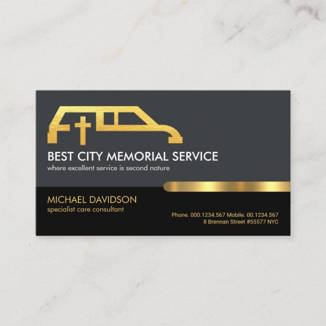 Retro Grey Black Layer Gold Tab Funeral Parlour Business Card (Front)