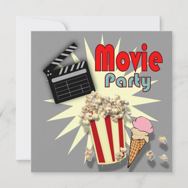 Retro Grey Boys Movie Birthday Party Invitation (Front)