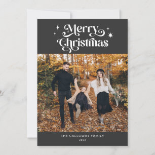 Retro Grey Christmas Photo Holiday Card