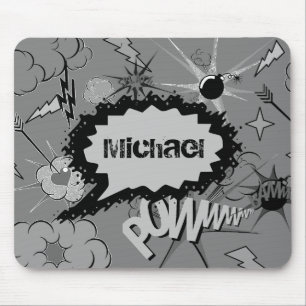 Retro Grey Custom Comic Book Pattern Personalised Mouse Mat