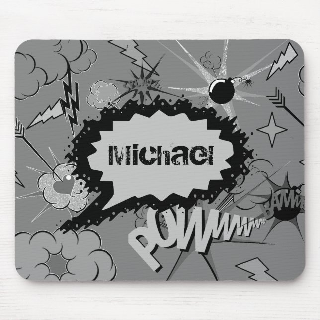 Retro Grey Custom Comic Book Pattern Personalised Mouse Mat (Front)