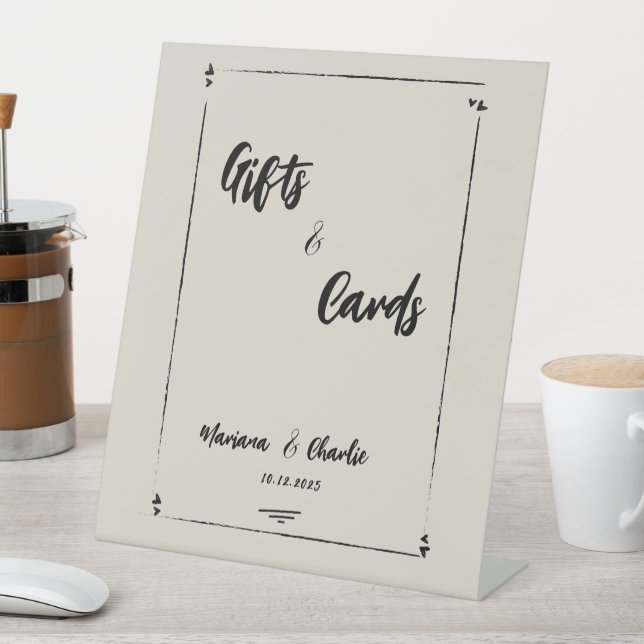 Retro Grey Hand Drawn Illustrated Gift & Cards Pedestal Sign (In SItu)