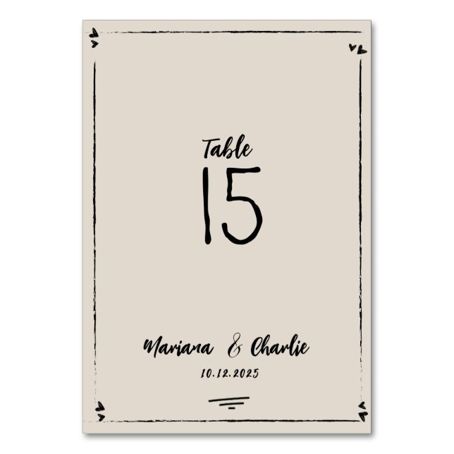 Retro Grey Hand Drawn Illustrated Wedding Table Number (Front)