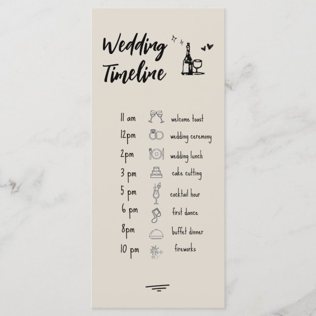 Retro Grey Hand Drawn Illustrated Wedding Timeline Menu (Front)