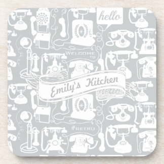 Retro Grey or Any Colour Telephone Pattern Coaster