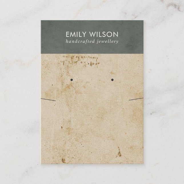 RETRO GREY PAPER TEXTURE NECKLACE EARRING DISPLAY BUSINESS CARD (Front)