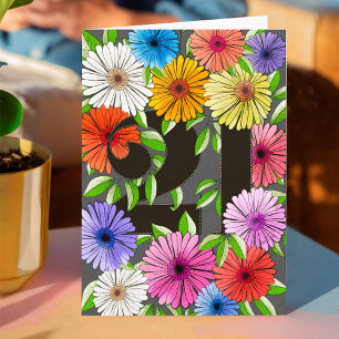 Retro Grey Personalised 21st Birthday Floral Card