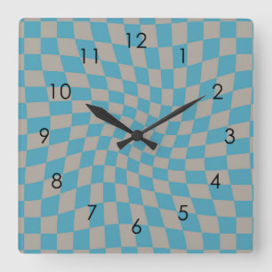 Retro Grey Pink Check Warped Chequered Dorm Square Wall Clock