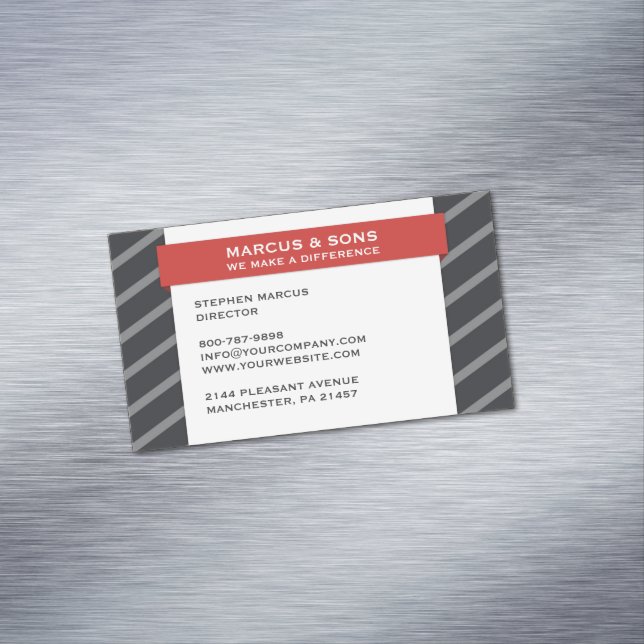Retro Grey Red Banner Magnetic Business Card (In Situ)