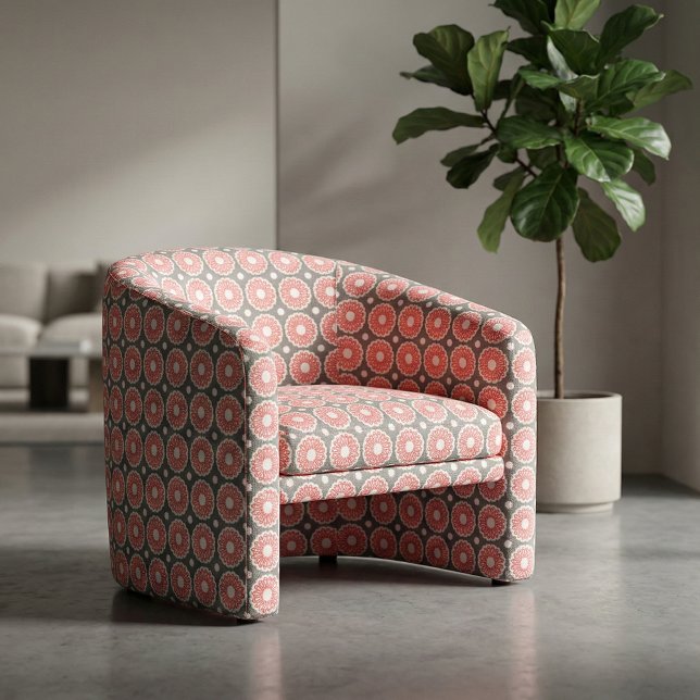 Retro Grey Red & White Ethnic Geometric Pattern Fabric (Creator Uploaded)