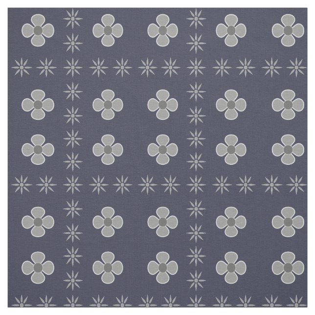 Retro Grey Scandi Floral Print Fabric (Swatch)