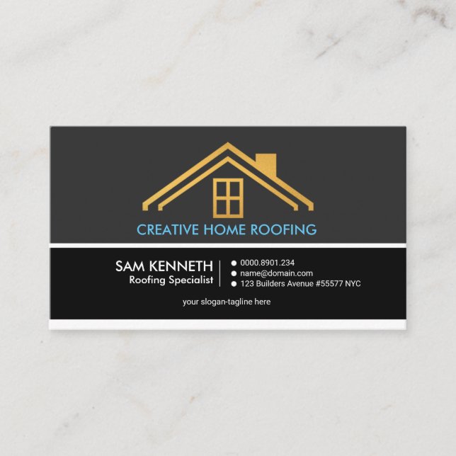 Retro Grey Shades Column Gold Home Roofer Business Card (Front)