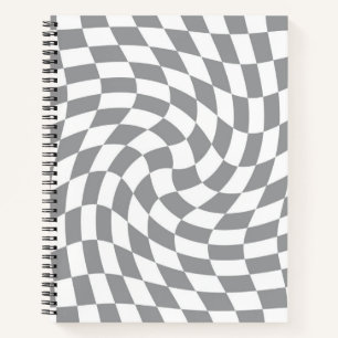 Retro Grey White Pastel Warped Checks Chequered Notebook