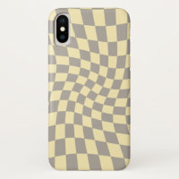 Retro Grey Yellow Pastel Warped Chequerboard