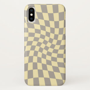 Retro Grey Yellow Pastel Warped Chequerboard iPhone X Case