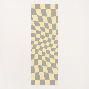 Retro Grey Yellow Pastel Warped Chequerboard    Yoga Mat