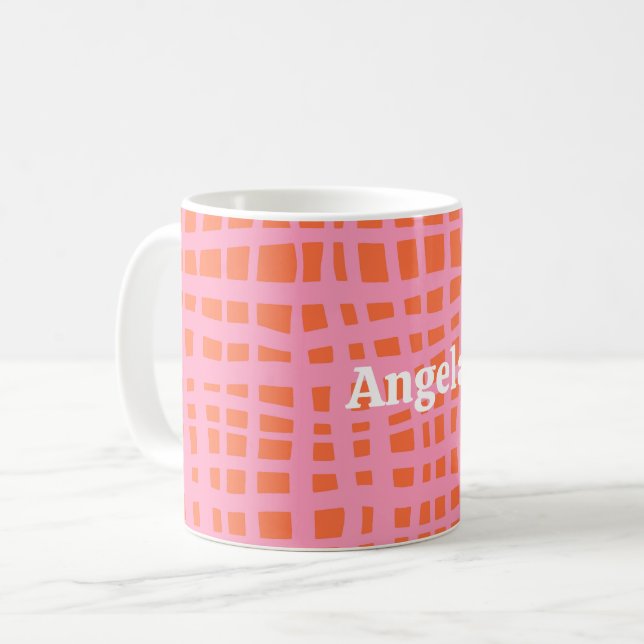 Retro Grid Abstract Pattern Personalizable Coffee Mug (Front Left)