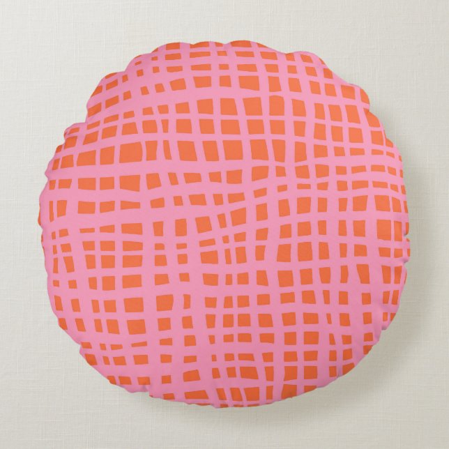 Retro Grid Abstract Pattern Round Cushion (Front)