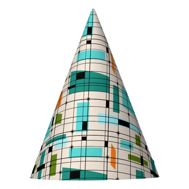Retro Grid and Starbursts Party Hat (Front)