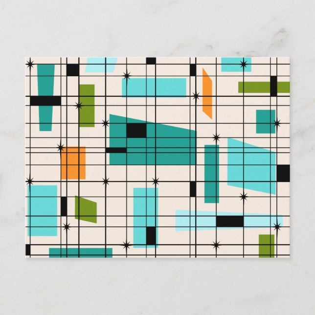 Retro Grid and Starbursts Post Card (Front)