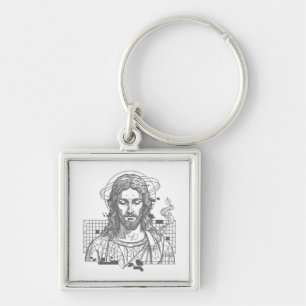 Retro Grid Jesus King Of Kings Revelation 19:16 Key Ring