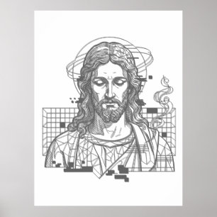 Retro Grid Jesus King Of Kings Revelation 19:16 Poster